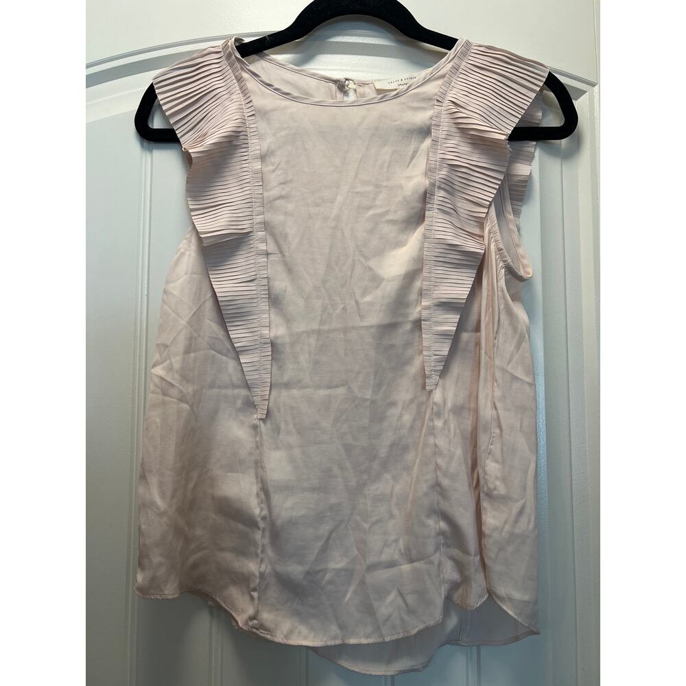 NWT Grade & Gather Women’s Ruffle Pleated Chiffon Sleeveless Top Sz S Beige‎